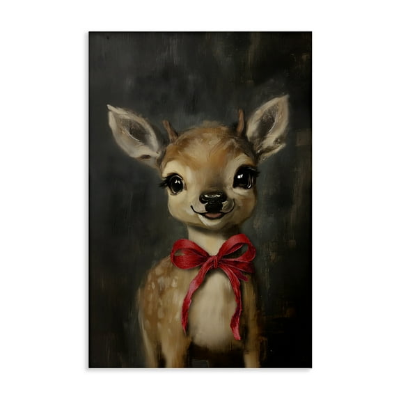 Stupell Industries - Spotted Fawn with Red Bow Canvas Art, 24 x 36, Made In USA