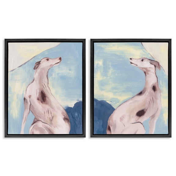 Stupell Industries Spotted Greyhound Dogs Animals Painting Black Floater Framed Canvas Art Print Wall Art, 17 x 21, Set of 2