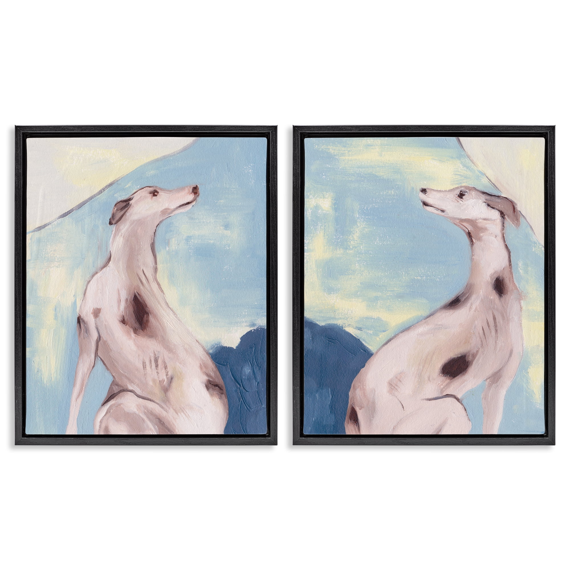 Stupell Industries Spotted Greyhound Dogs Animals Painting Black Floater Framed Canvas Art Print Wall Art, 31 x 25, Set of 2