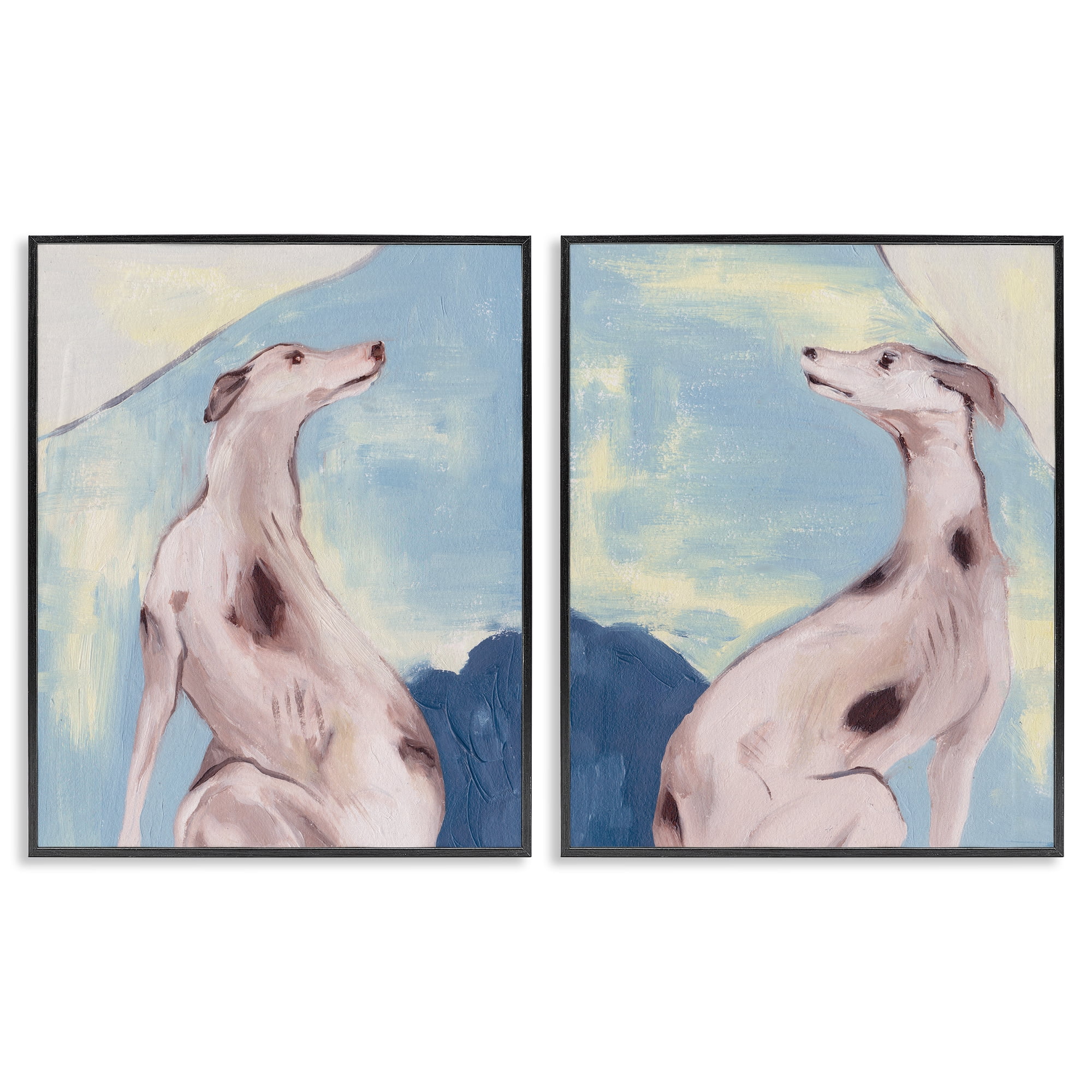 Stupell Industries Spotted Greyhound Dogs Animals Painting Black Framed Art Print Wall Art, 16 x 20, Set of 2