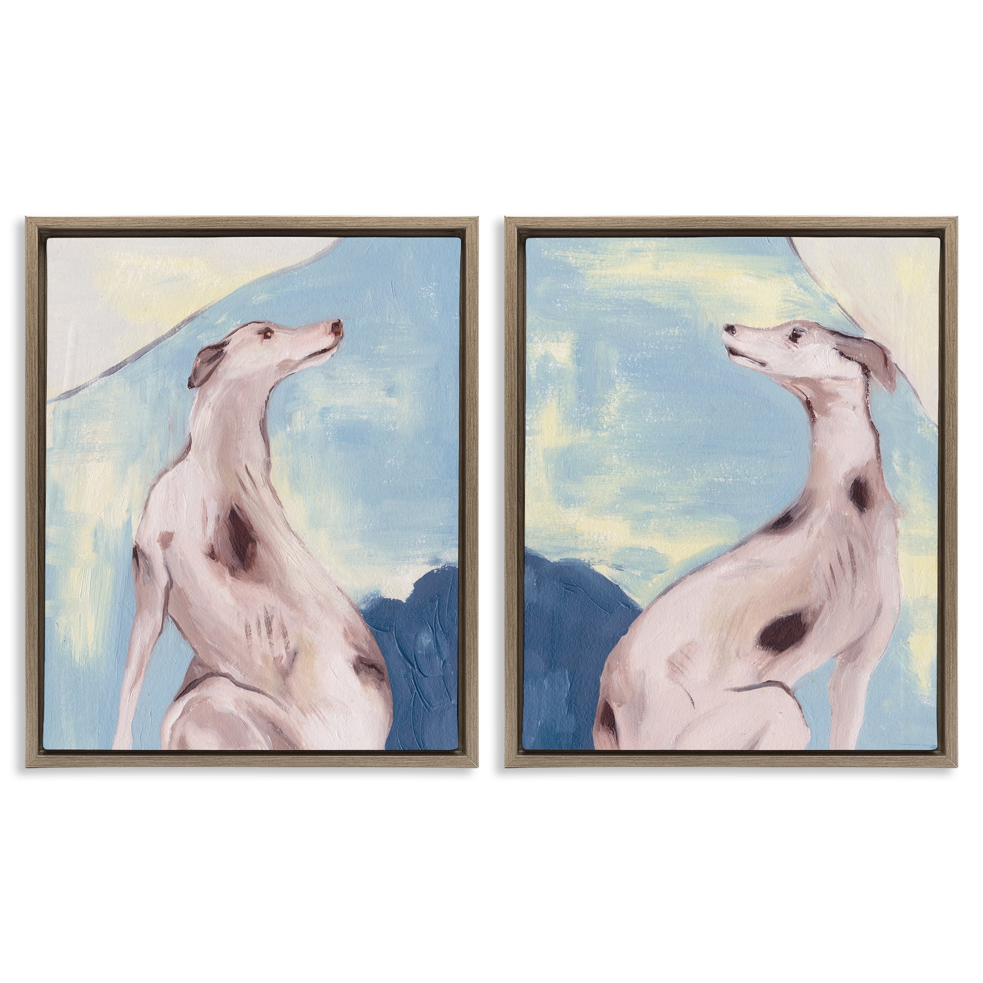 Stupell Industries Spotted Greyhound Dogs Animals Painting Brown Floater Framed Canvas Art Print Wall Art, 31 x 25, Set of 2