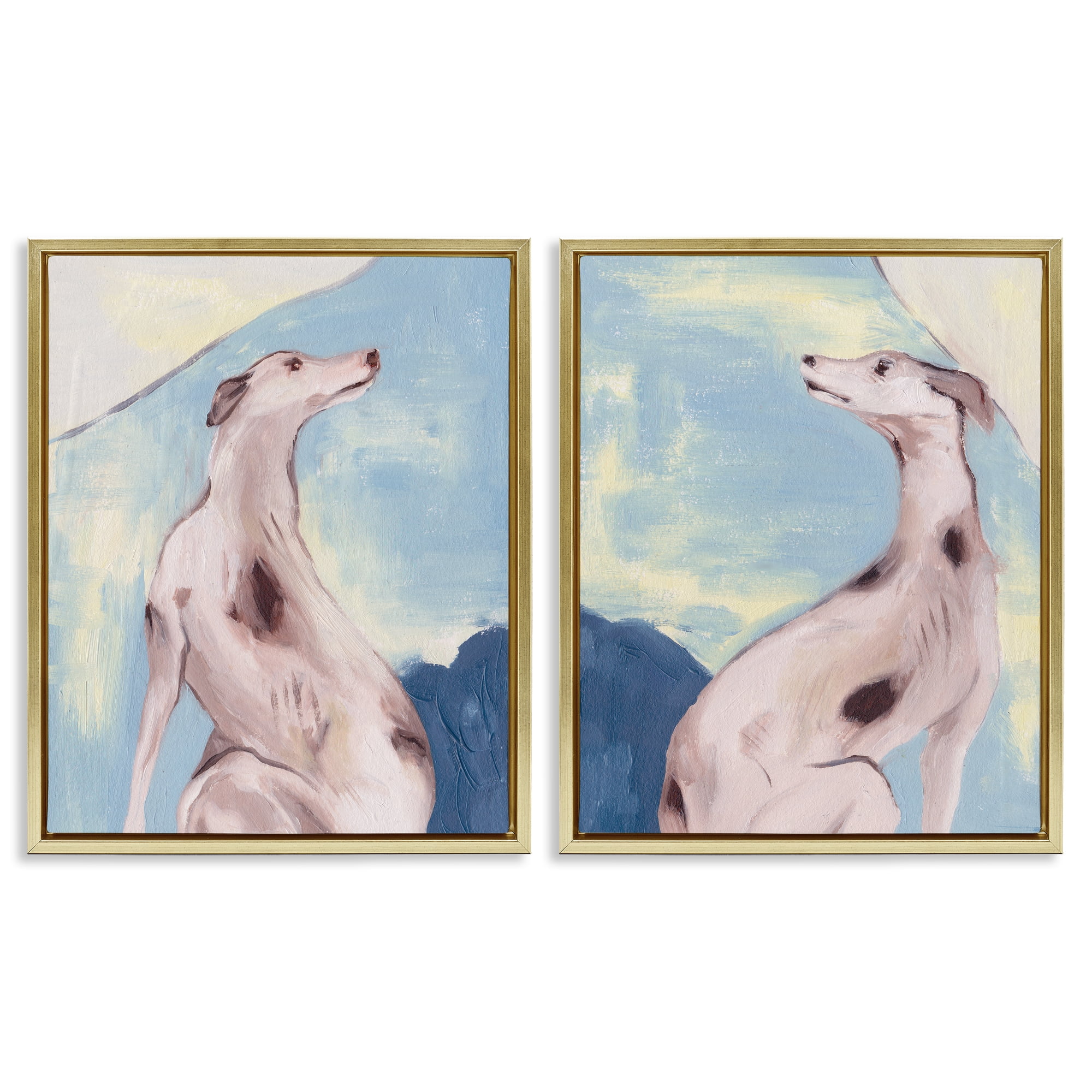 Stupell Industries Spotted Greyhound Dogs Animals Painting Gold Floater Framed Canvas Art Print Wall Art, 31 x 25, Set of 2