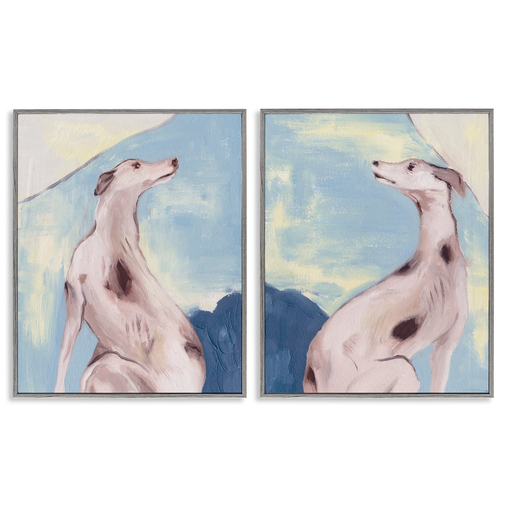 Stupell Industries Spotted Greyhound Dogs Animals Painting Gray Framed Art Print Wall Art, 16 x 20, Set of 2
