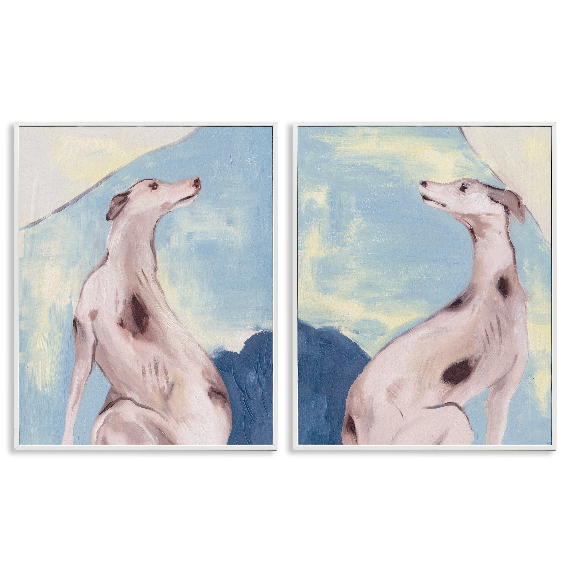Stupell Industries Spotted Greyhound Dogs Animals Painting White Framed Art Print Wall Art, 11 x 14, Set of 2