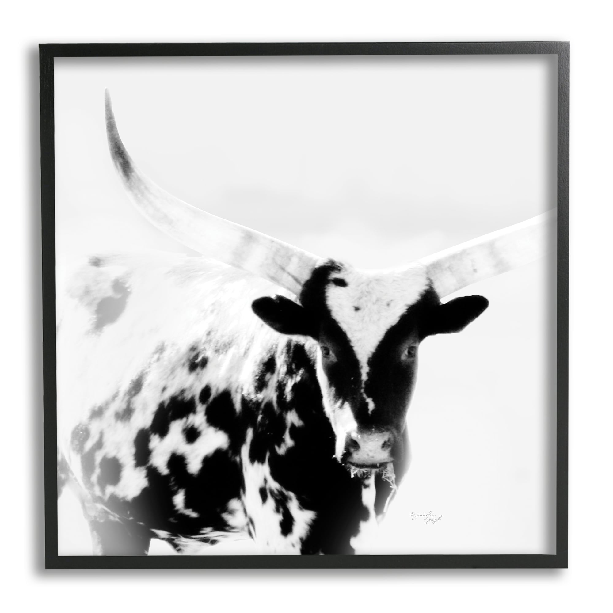 Stupell Industries Spotted Longhorn Cattle Meeting Gaze Animal Portrait Photograph Black Framed Art Print Wall Art, Design by Jennifer Pugh
