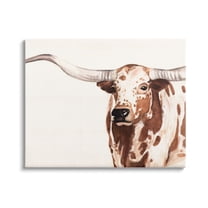 Stupell Industries Spotted Longhorn Cattle Smiling Brown Country Cow Canvas Wall Art, 40 x 30, Design by Annie Warren