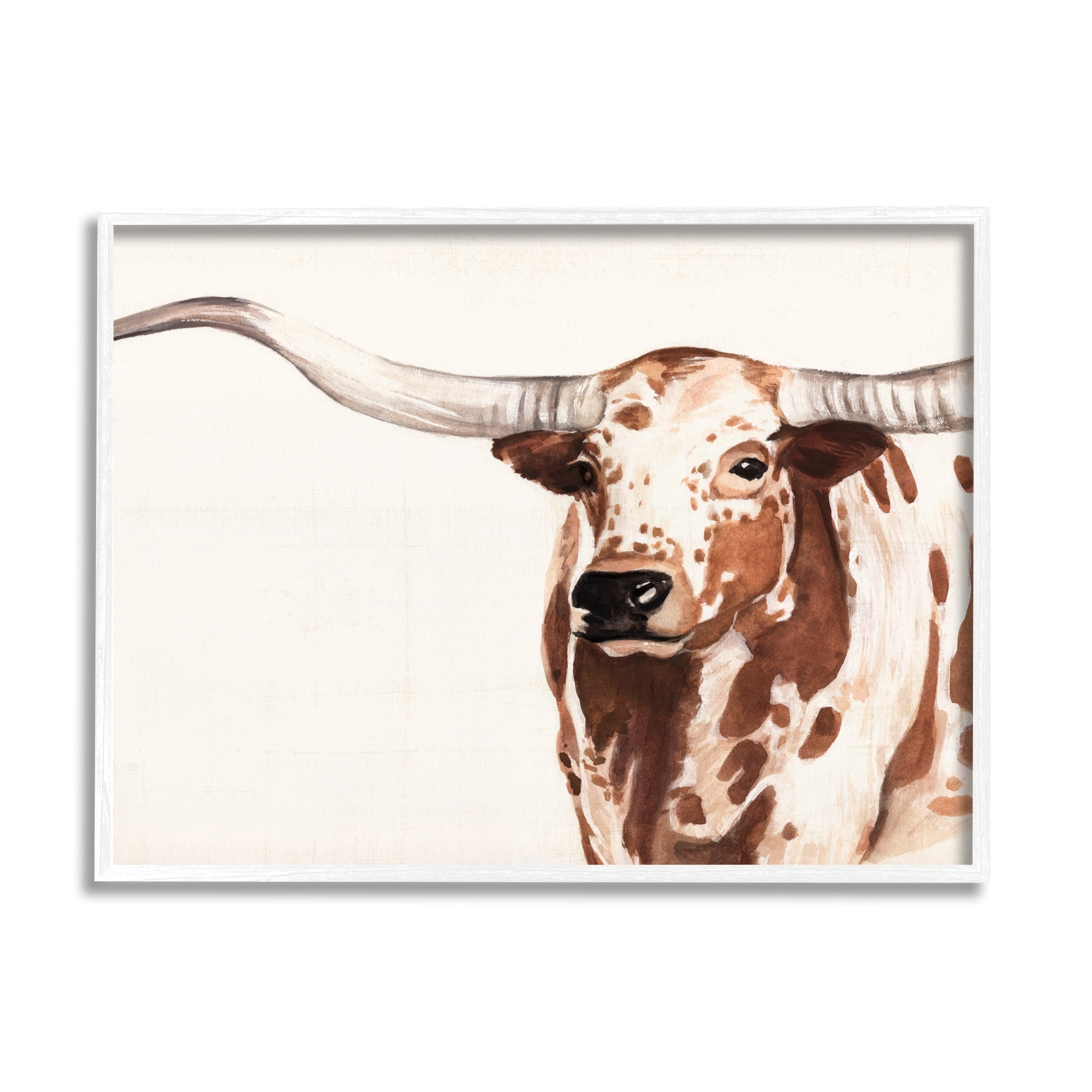 Stupell Industries Spotted Longhorn Cattle Smiling Brown Country Cow Framed Wall Art, 14 x 11, Design by Annie Warren