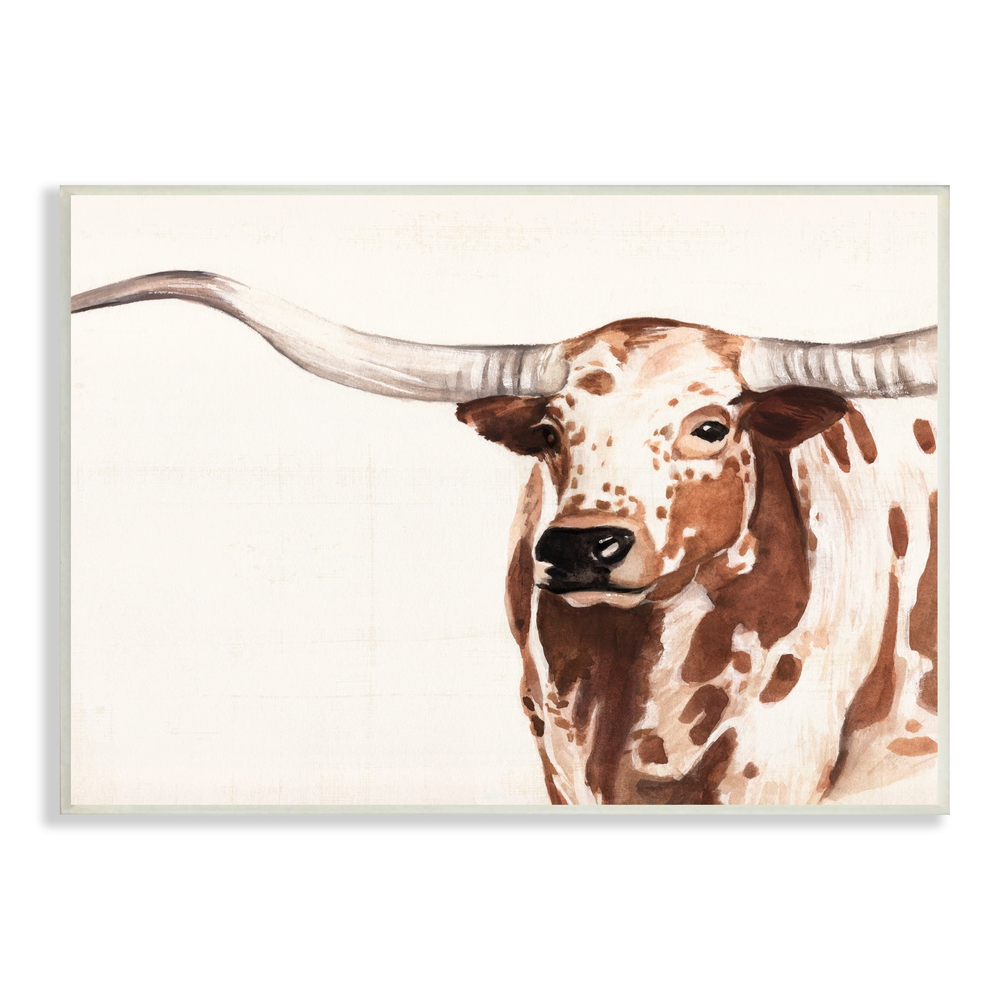 Stupell Industries Spotted Longhorn Cattle Smiling Brown Country Cow Wood Wall Art, 19 x 13, Design by Annie Warren