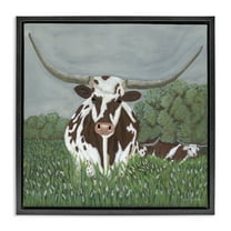 Stupell Industries Spotted Longhorn in Nature Animals Painting Black Floater Framed Canvas Art Print Wall Art, 18 x 18