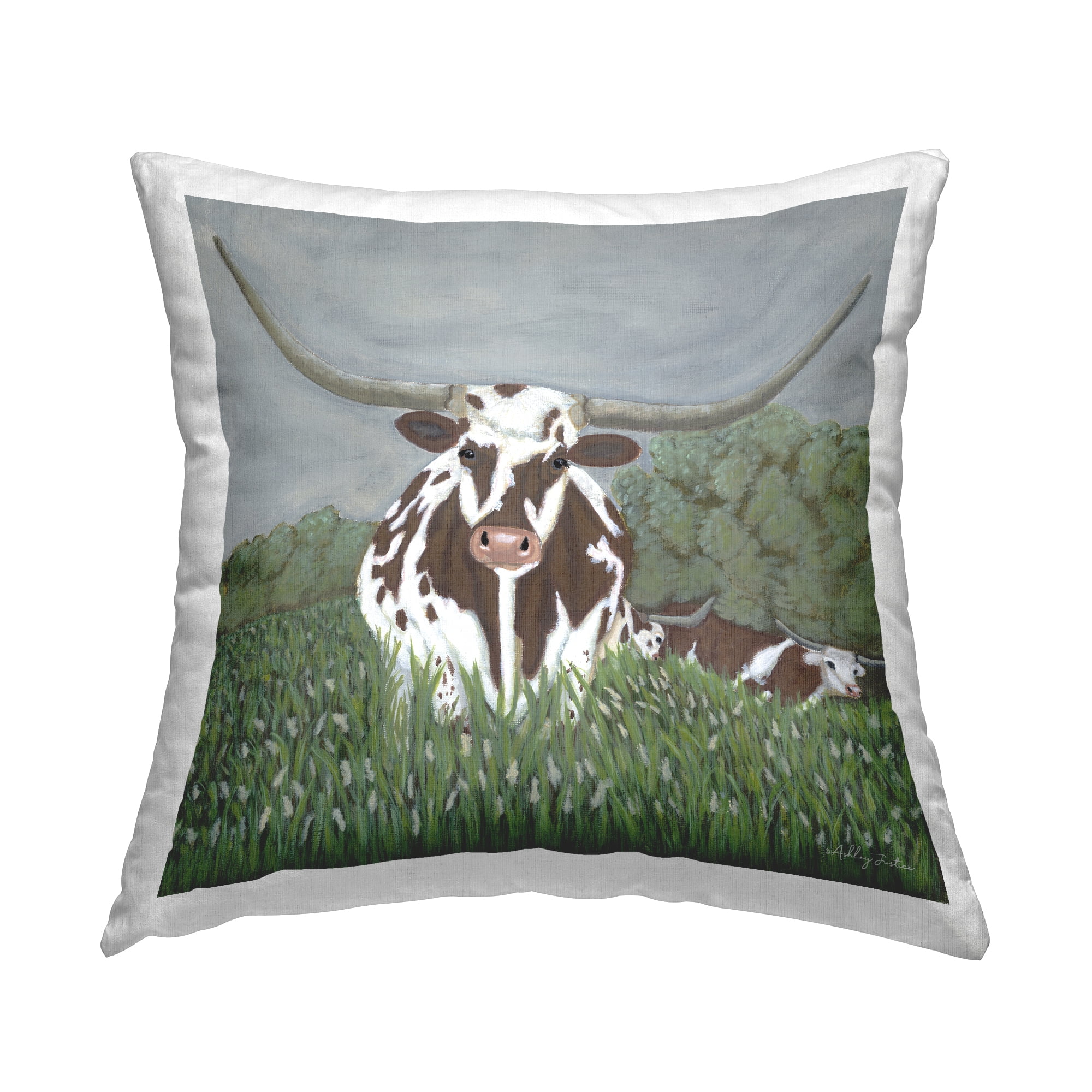 Stupell Industries Spotted Longhorn in Nature Decorative Printed Throw Pillow Design by Ashley Justice.