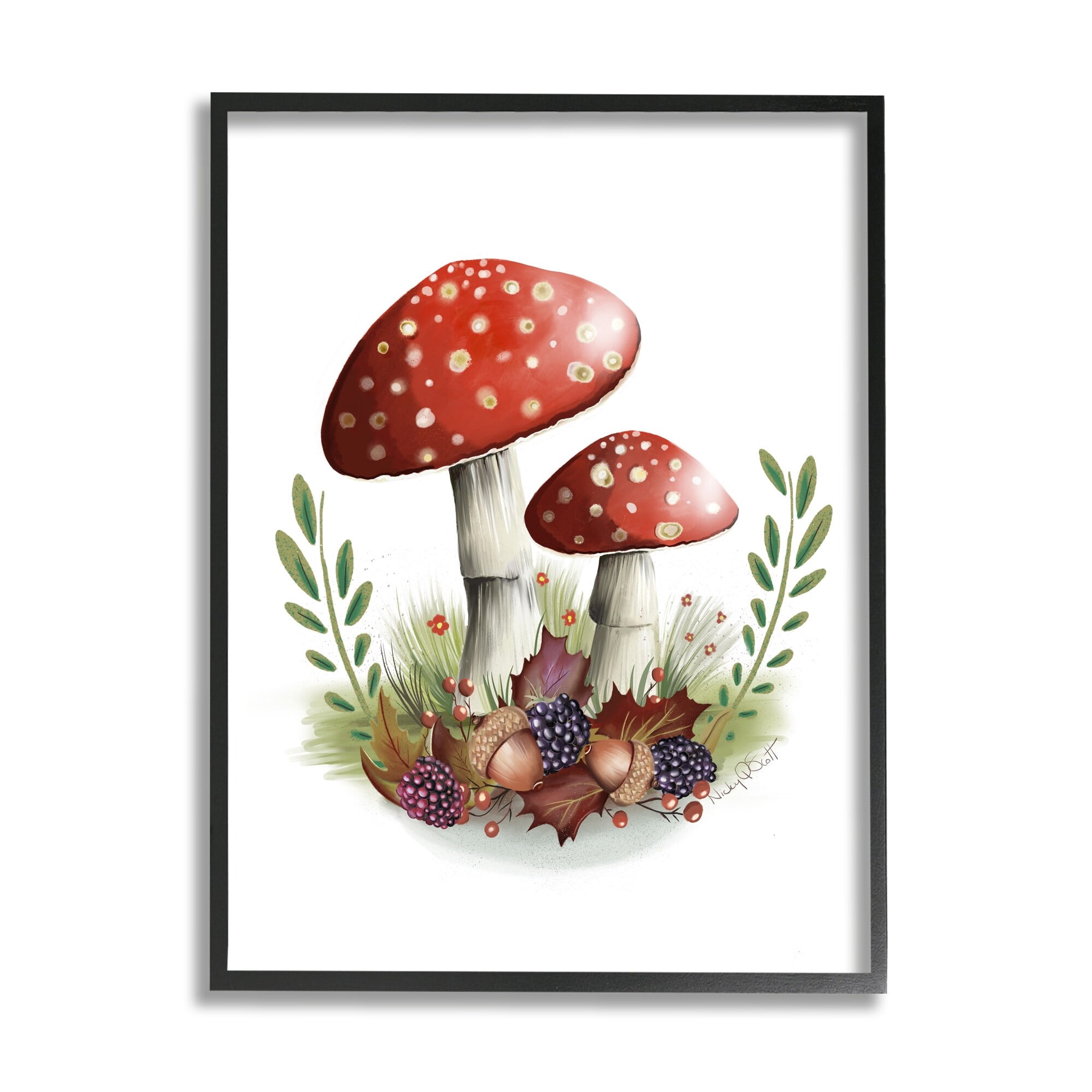 Stupell Industries Spotted Mushrooms Forest Floor Floral Botanicals Plants Graphic Art Black Framed Art Print Wall Art, Design by Studio Q