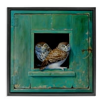Stupell Industries Spotted Owls Perched Ledge Animals & Insects Painting Black Floater Framed Canvas Art Print Wall Art, 18 x 18