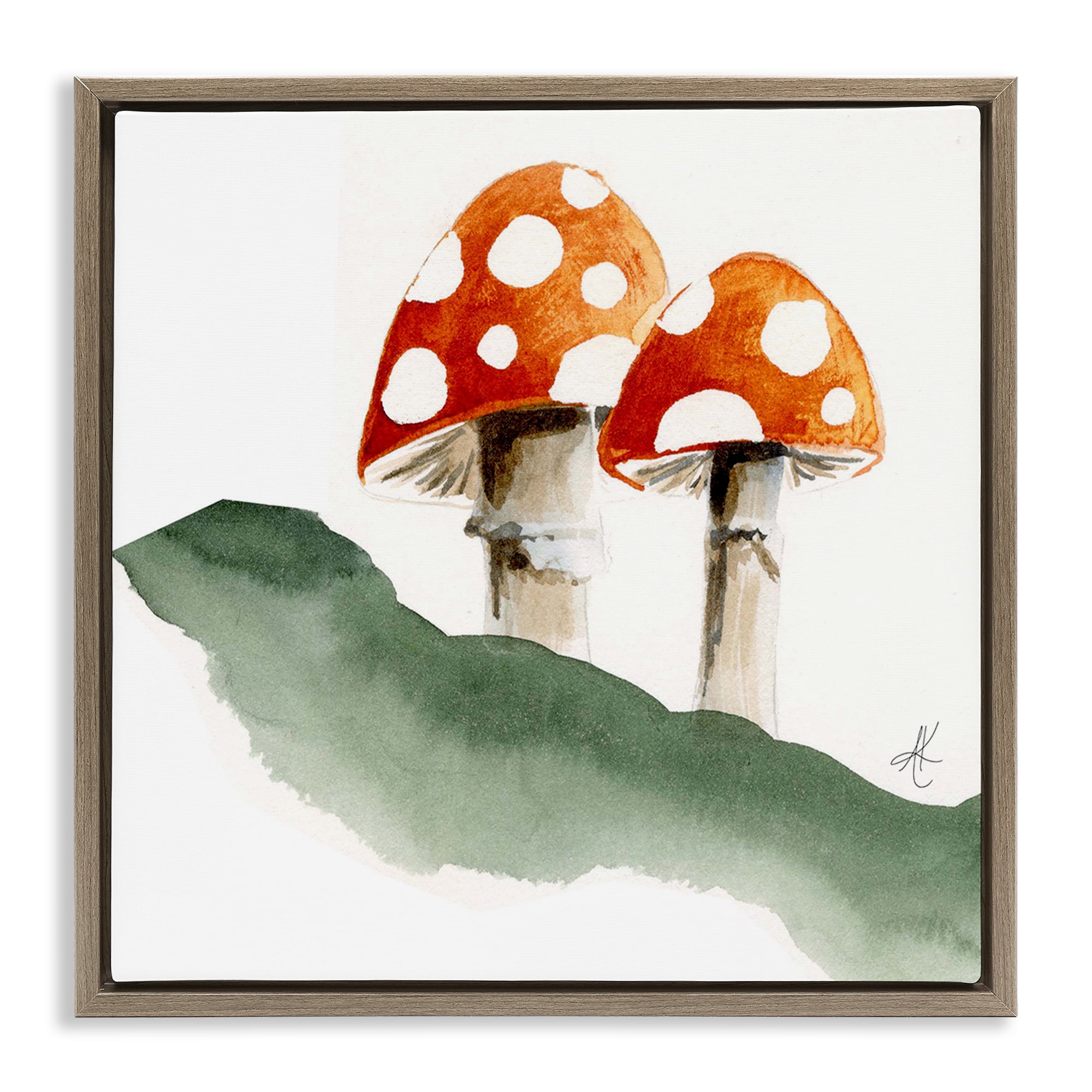 Stupell Industries Spotted Red Mushrooms Plants & Flowers Painting Brown Floater Framed Canvas Art Print Wall Art, 18 x 18