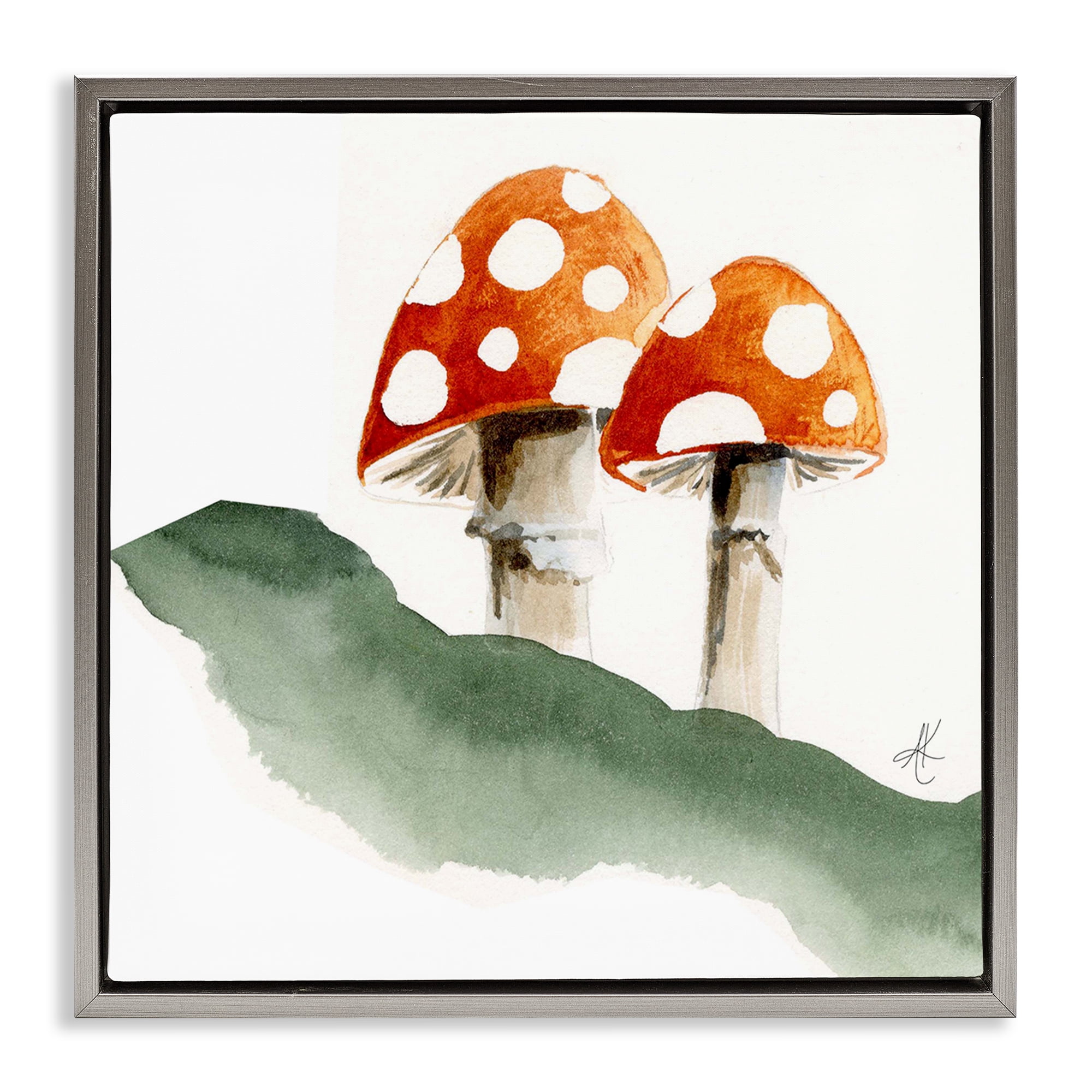 Stupell Industries Spotted Red Mushrooms Plants & Flowers Painting Gray Floater Framed Canvas Art Print Wall Art, 18 x 18