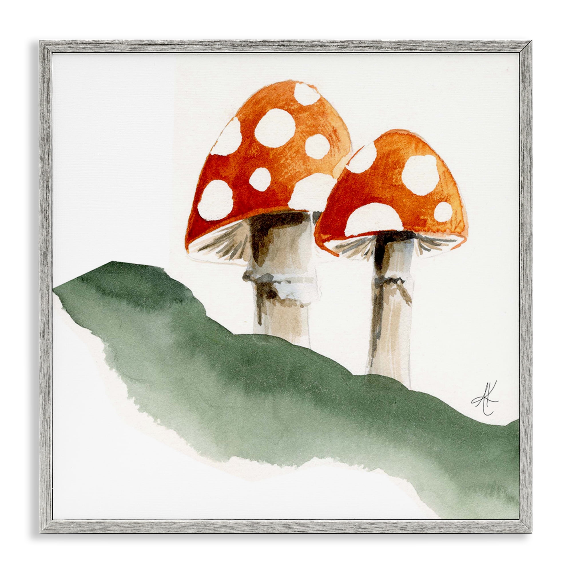 Stupell Industries Spotted Red Mushrooms Plants & Flowers Painting Gray Framed Art Print Wall Art, 12 x 12
