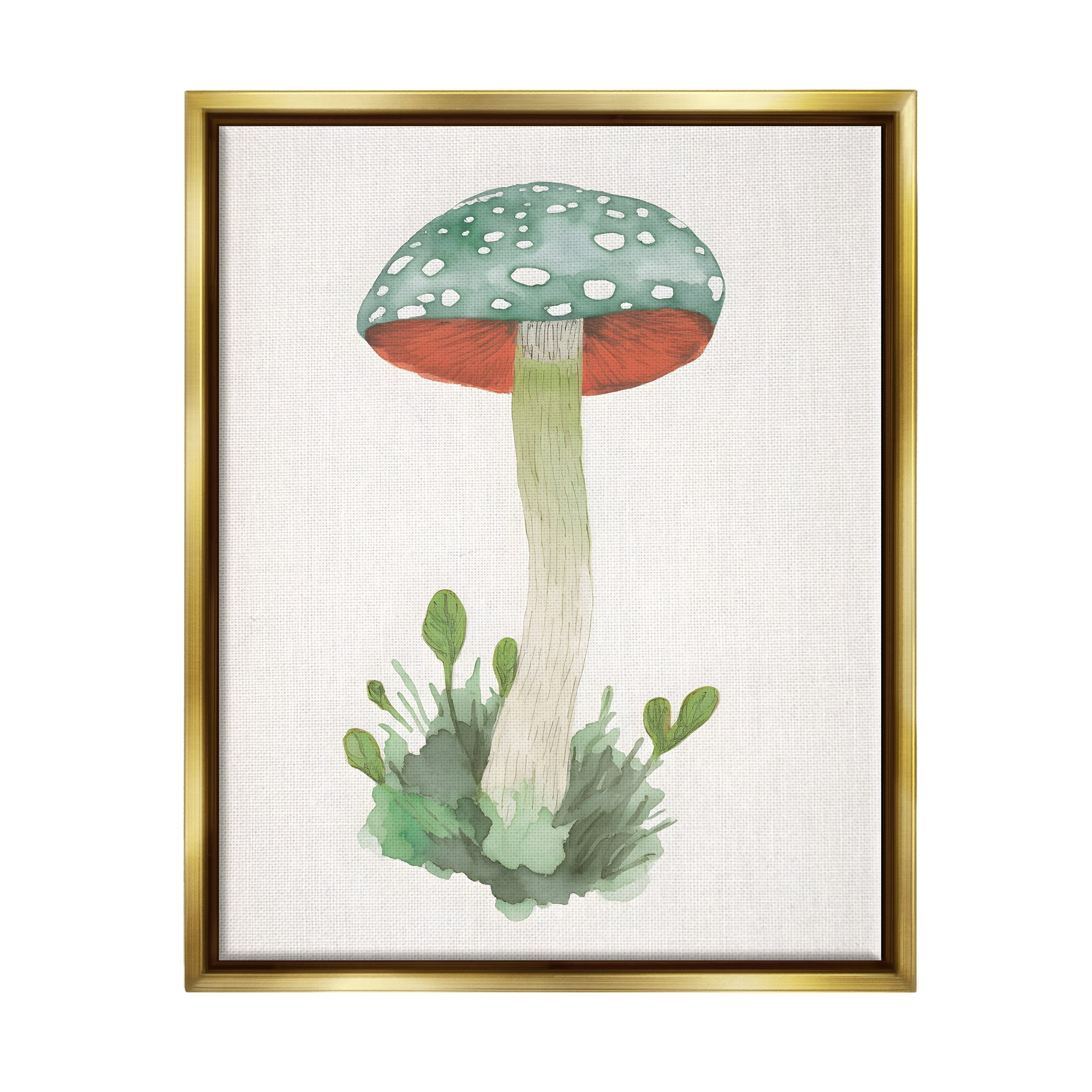 Stupell Industries Spotted Watercolor Mushroom Botanical & Floral Painting Gold Floater Framed Canvas Art Print Wall Art, 17 x 21
