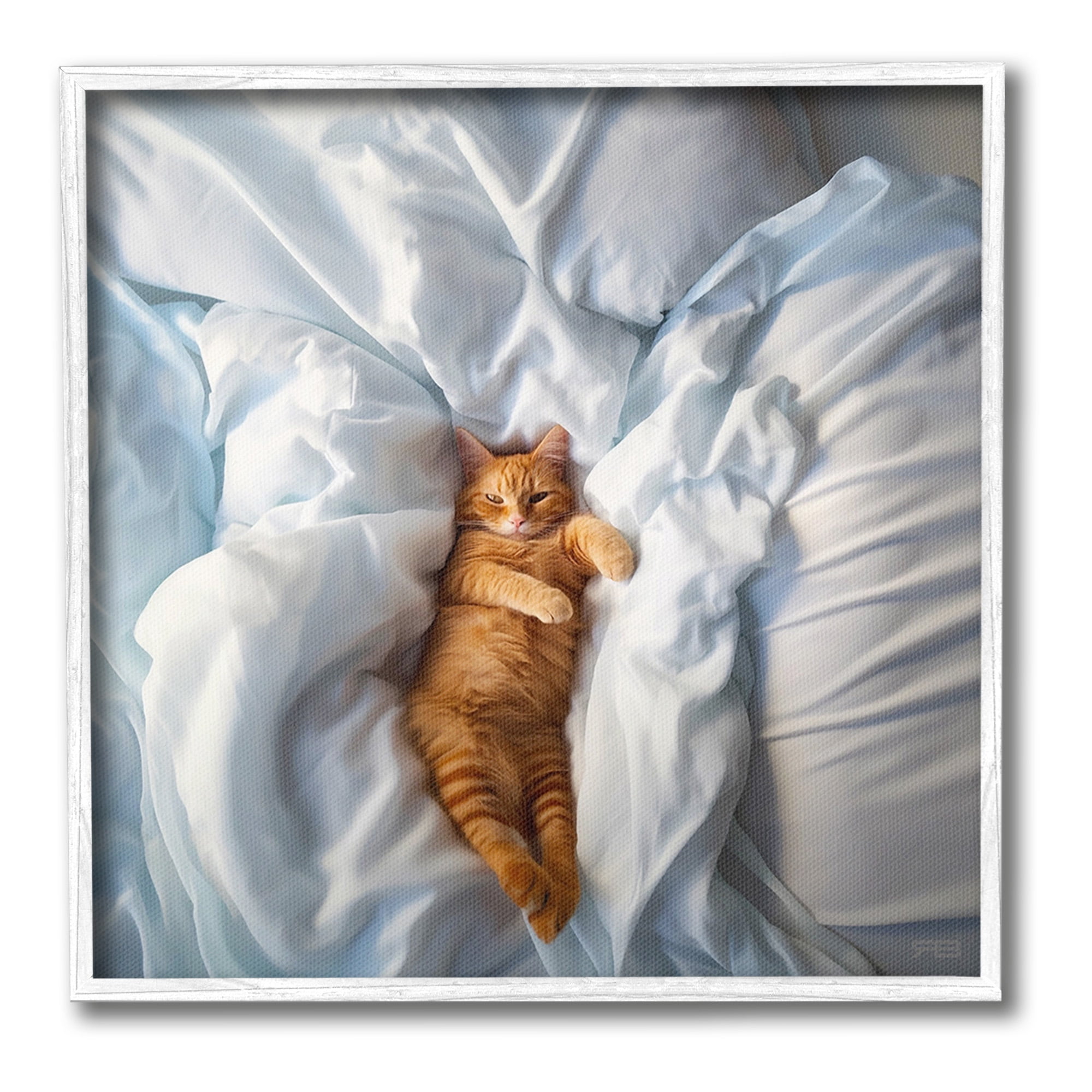 Stupell Industries Sprawled Orange Cat Animals & Insects Painting White Framed Art Print Wall Art, 12 x 12