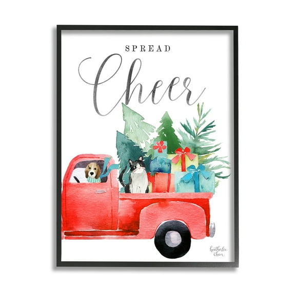 Stupell Industries Spread Cheer Truckload Christmas Gifts Presents Pets Graphic Art Black Framed Art Print Wall Art, Design by Heatherlee Chan