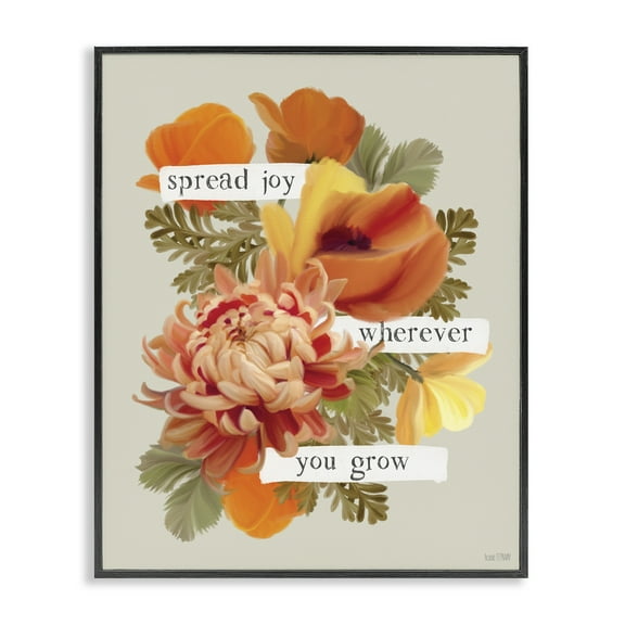 Stupell Industries Spread Joy Flowers Botanical & Floral Painting Black Framed Art Print Wall Art, 11 x 14