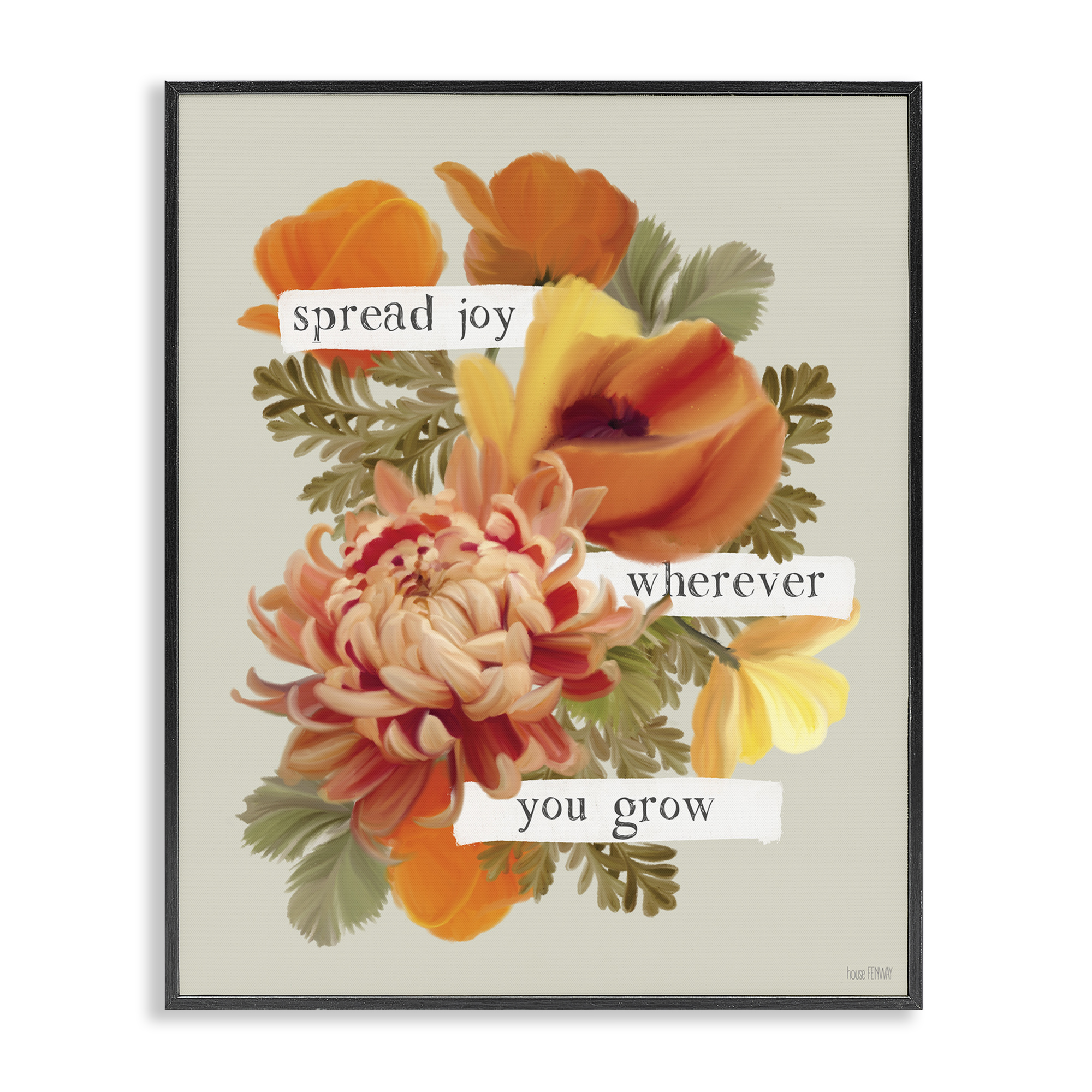 Stupell Industries Spread Joy Flowers Botanical & Floral Painting Black Framed Art Print Wall Art, 24 x 30