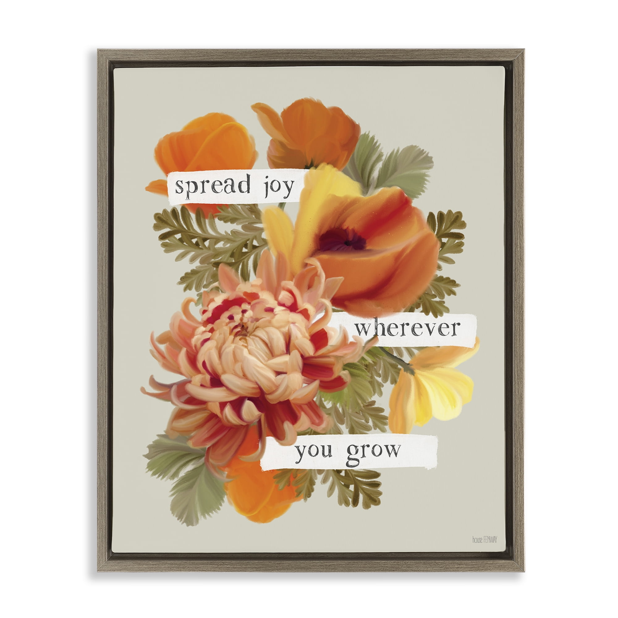 Stupell Industries Spread Joy Flowers Botanical & Floral Painting Brown Floater Framed Art Print Wall Art, 25 x 31