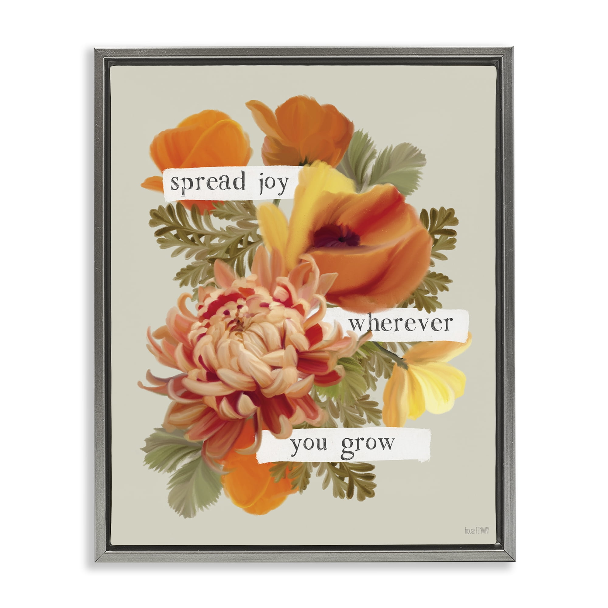 Stupell Industries Spread Joy Flowers Botanical & Floral Painting Gray Floater Framed Art Print Wall Art, 25 x 31