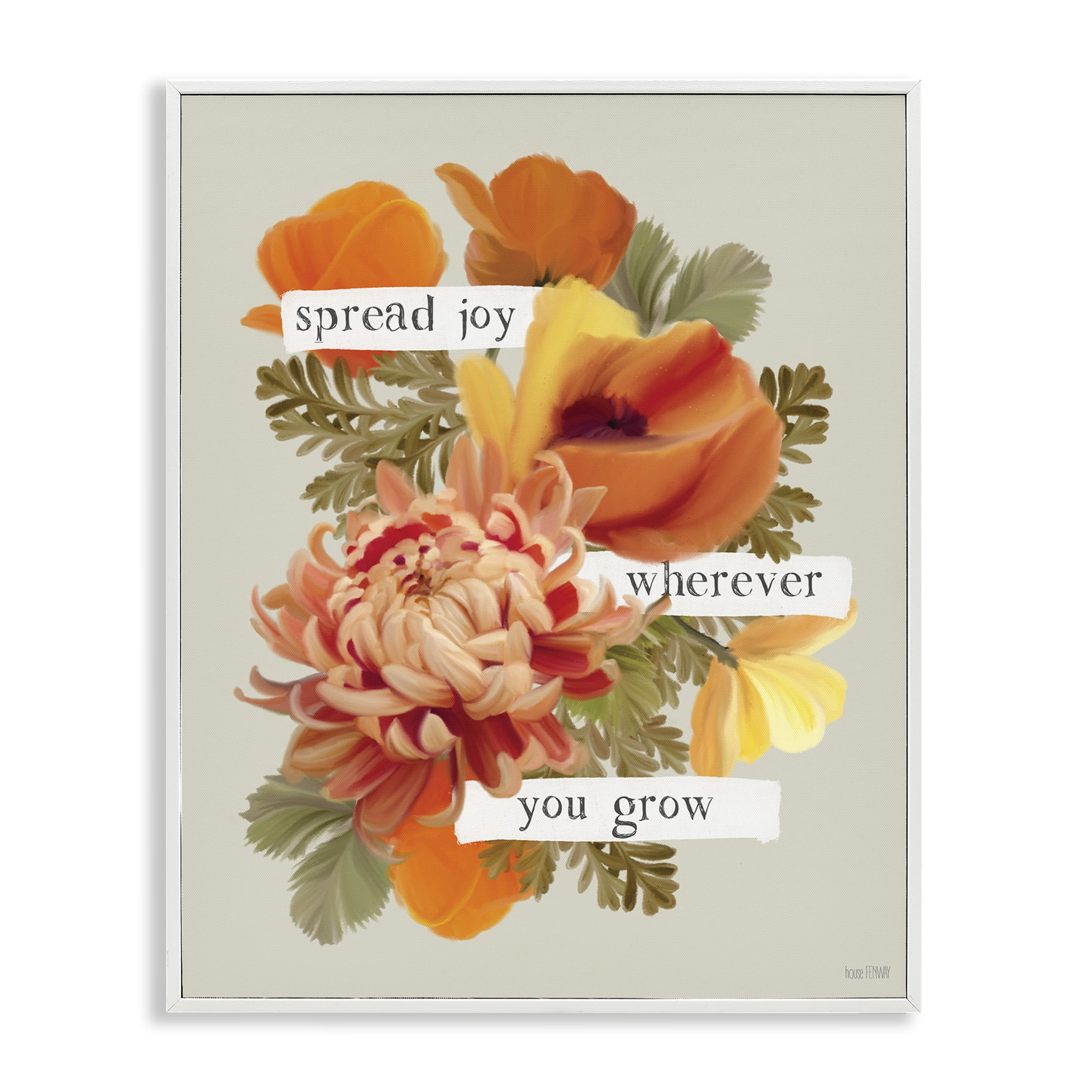 Stupell Industries Spread Joy Flowers Botanical & Floral Painting White Framed Art Print Wall Art, 24 x 30
