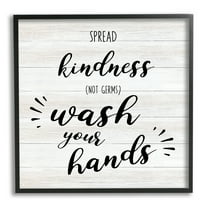 Stupell Industries Spread Kindness Wash Hands Bathroom Sign Positive Hygiene Typography Painting Black Framed Art Print Wall Art, 12 x 12