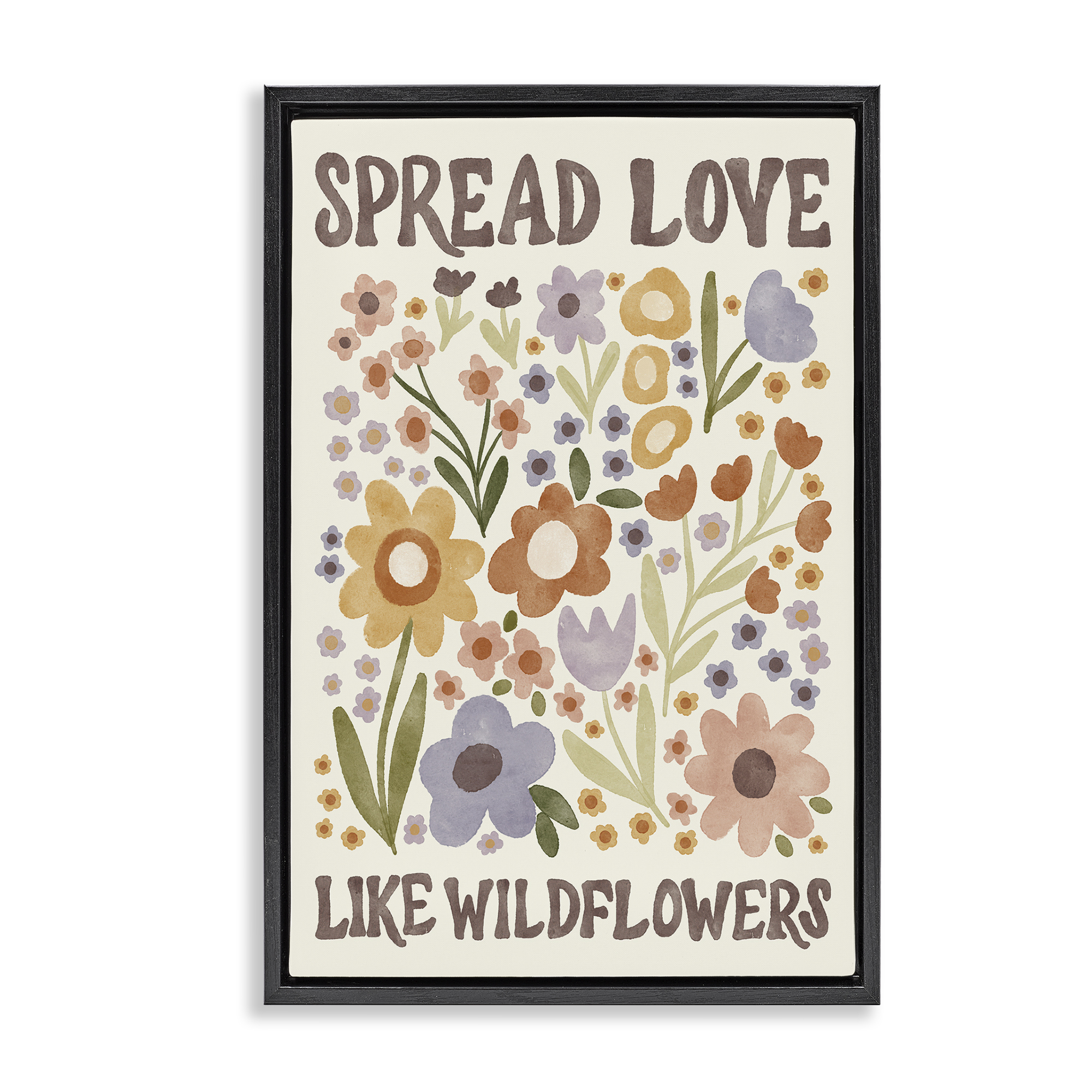 Stupell Industries Spread Love Like Wildflowers Plants & Flowers Painting Black Floater Framed Canvas Art Print Wall Art, 17 x 25