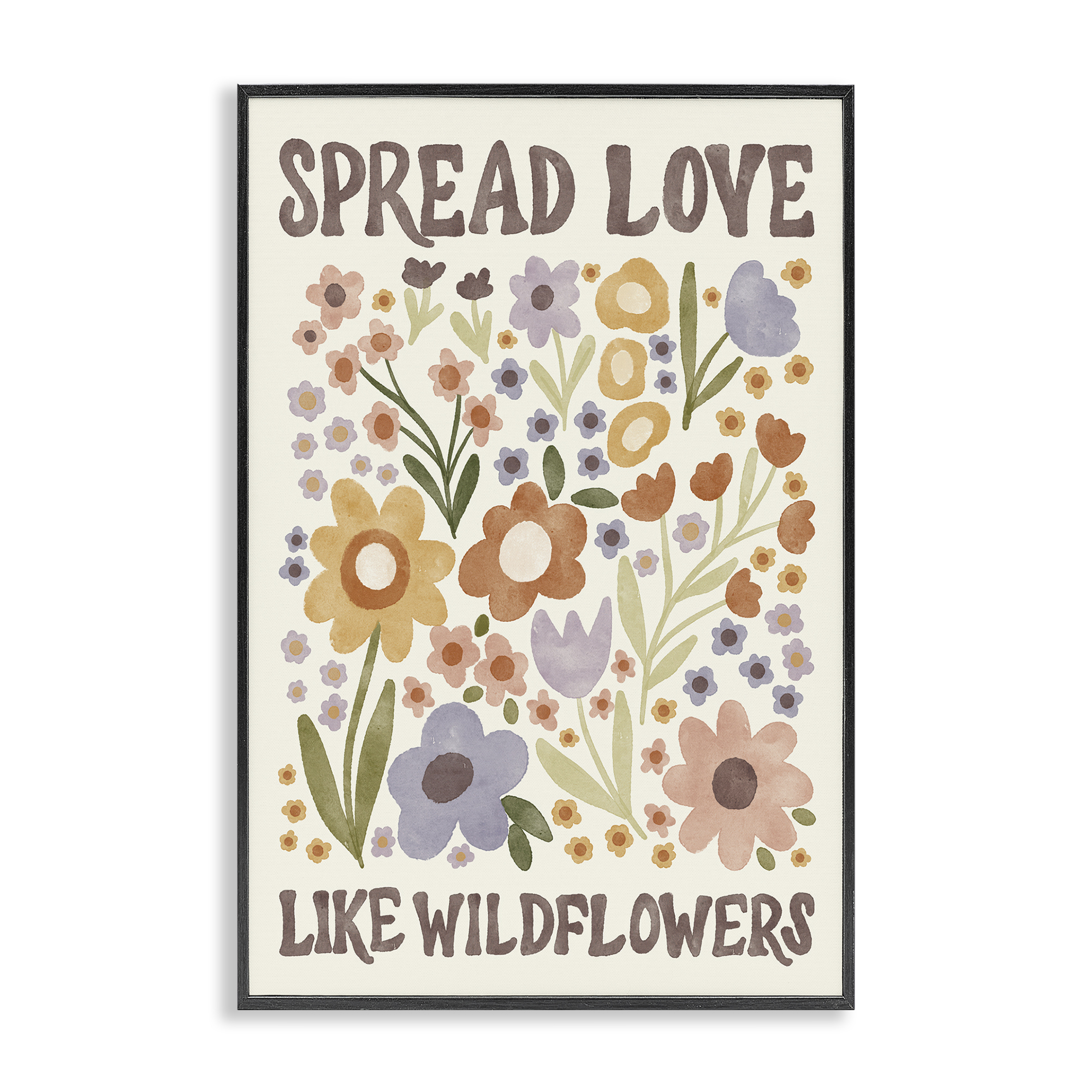 Stupell Industries Spread Love Like Wildflowers Plants & Flowers Painting Black Framed Art Print Wall Art, 16 x 24