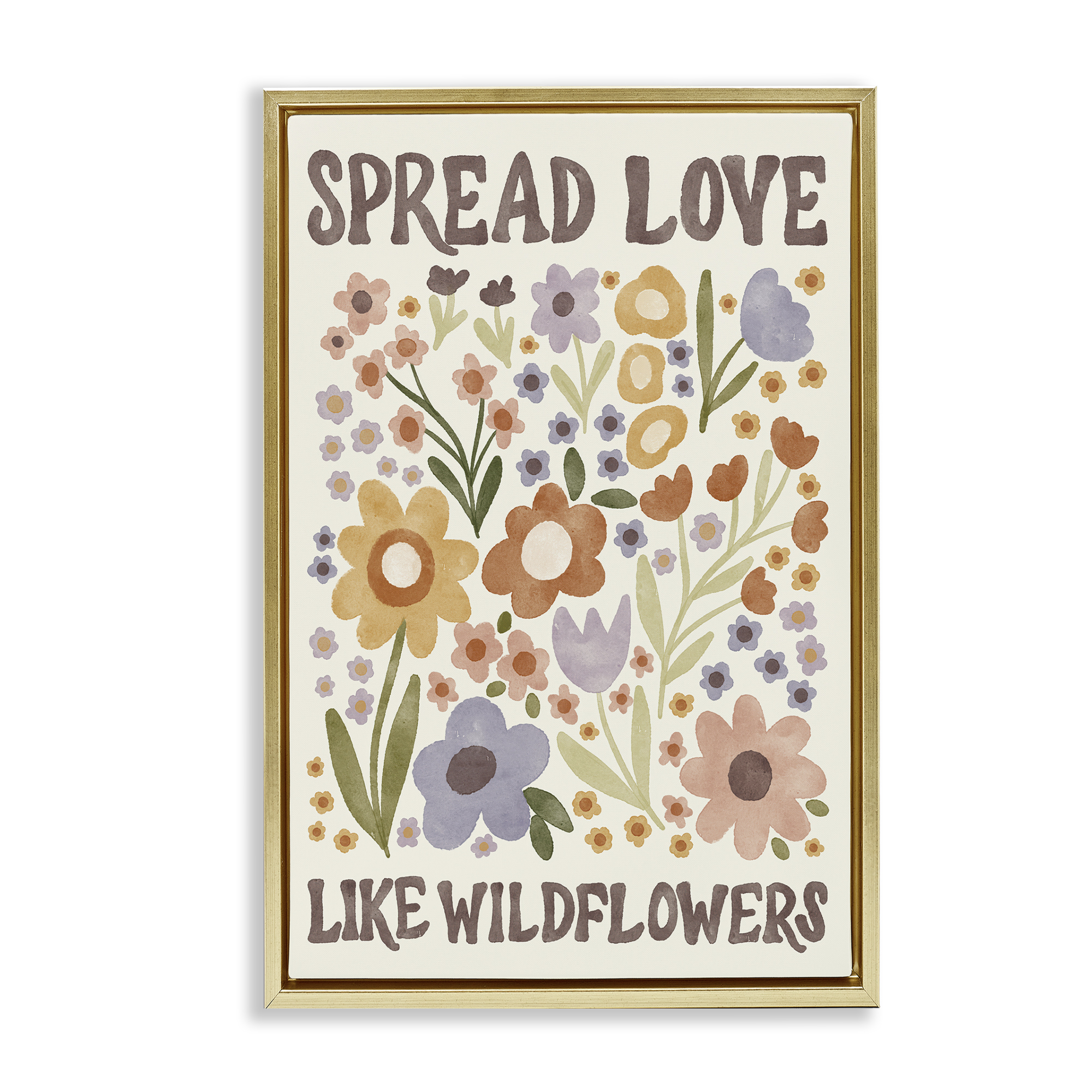 Stupell Industries Spread Love Like Wildflowers Plants & Flowers Painting Gold Floater Framed Canvas Art Print Wall Art, 17 x 25