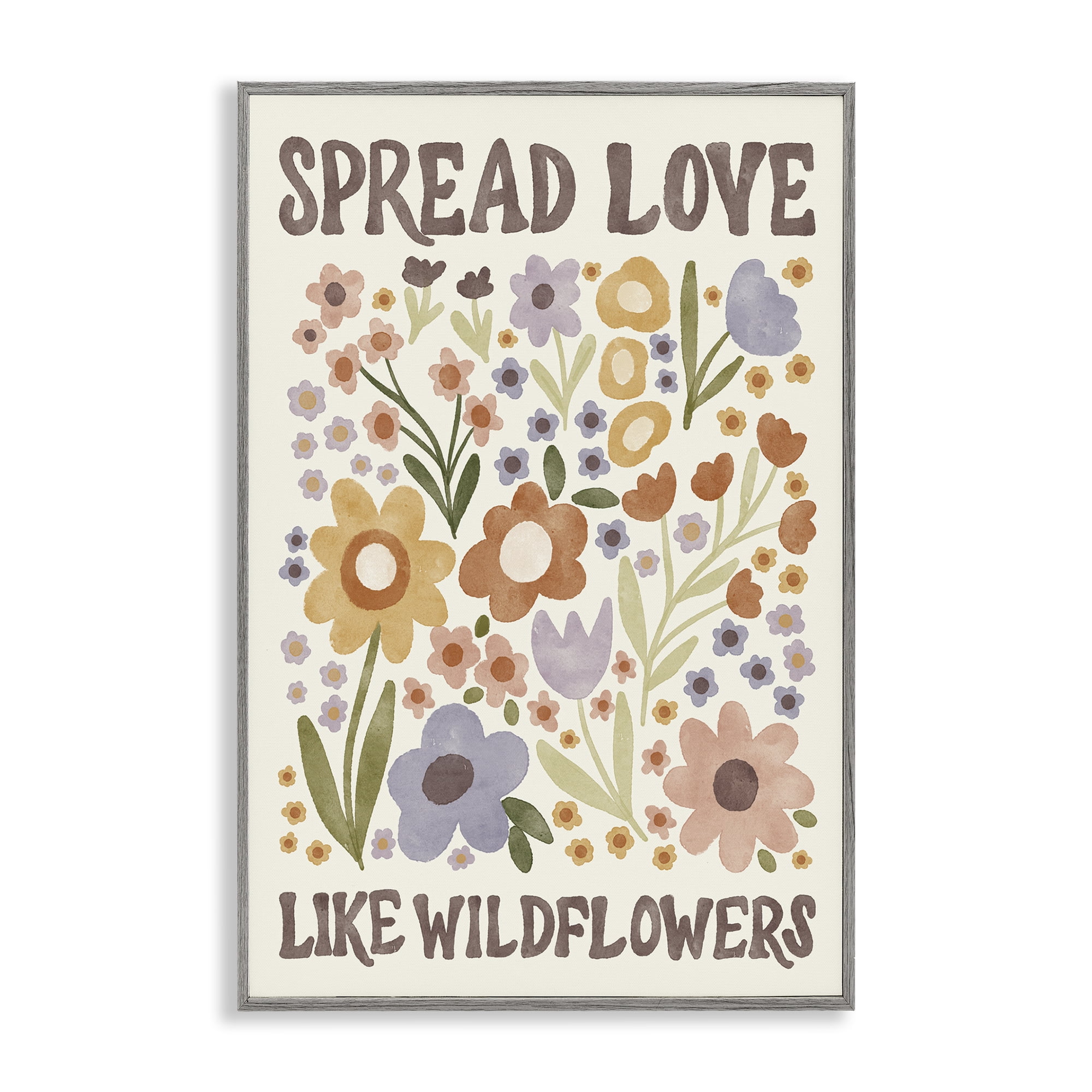 Stupell Industries Spread Love Like Wildflowers Plants & Flowers Painting Gray Framed Art Print Wall Art, 20 x 30