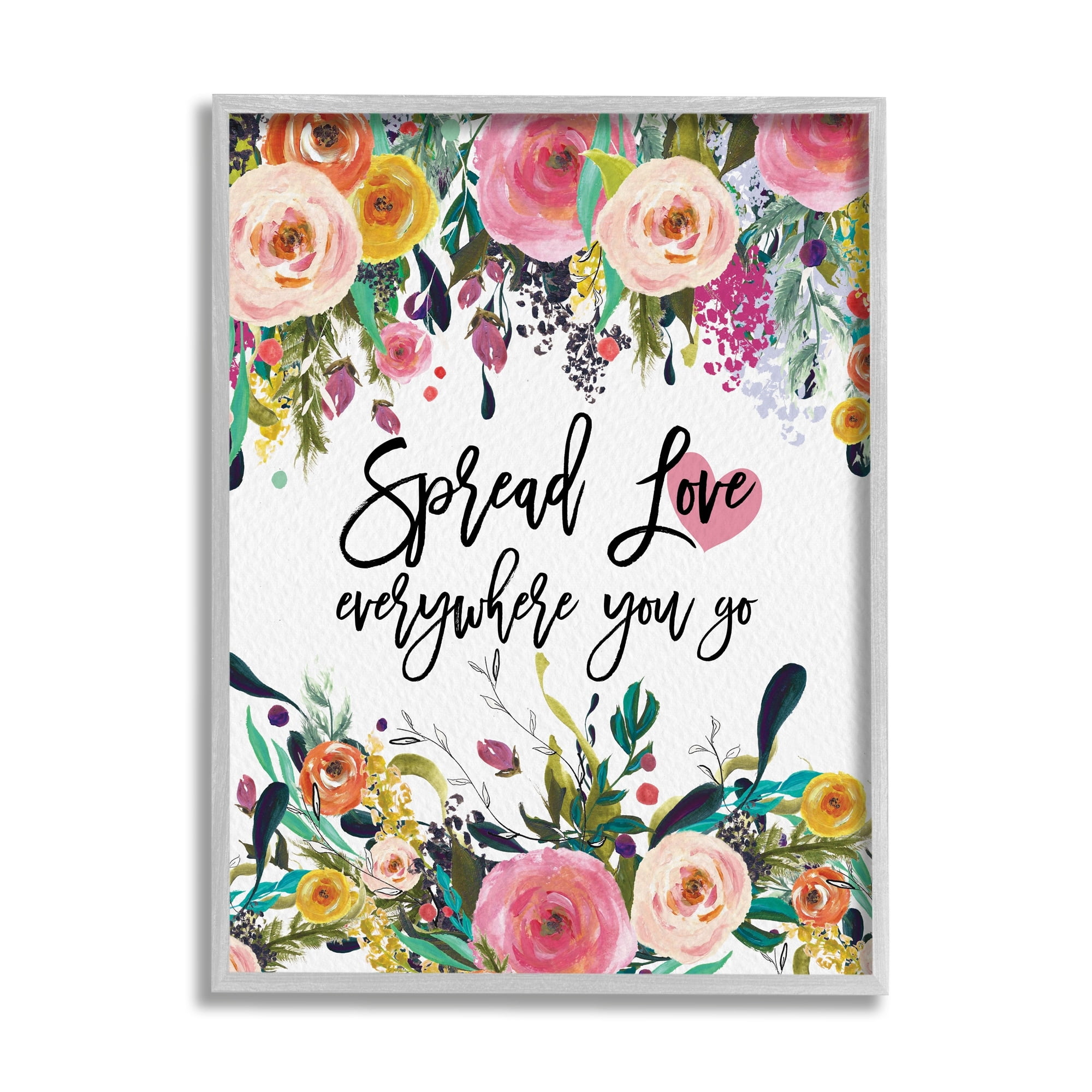 Stupell Industries Spread Love Phrase Pink Floral Blooms Calligraphy Framed Wall Art, 11 x 14, Design by Amy Brinkman
