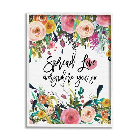 Stupell Industries Spread Love Phrase Pink Floral Blooms Calligraphy Framed Wall Art, 16 x 20, Design by Amy Brinkman