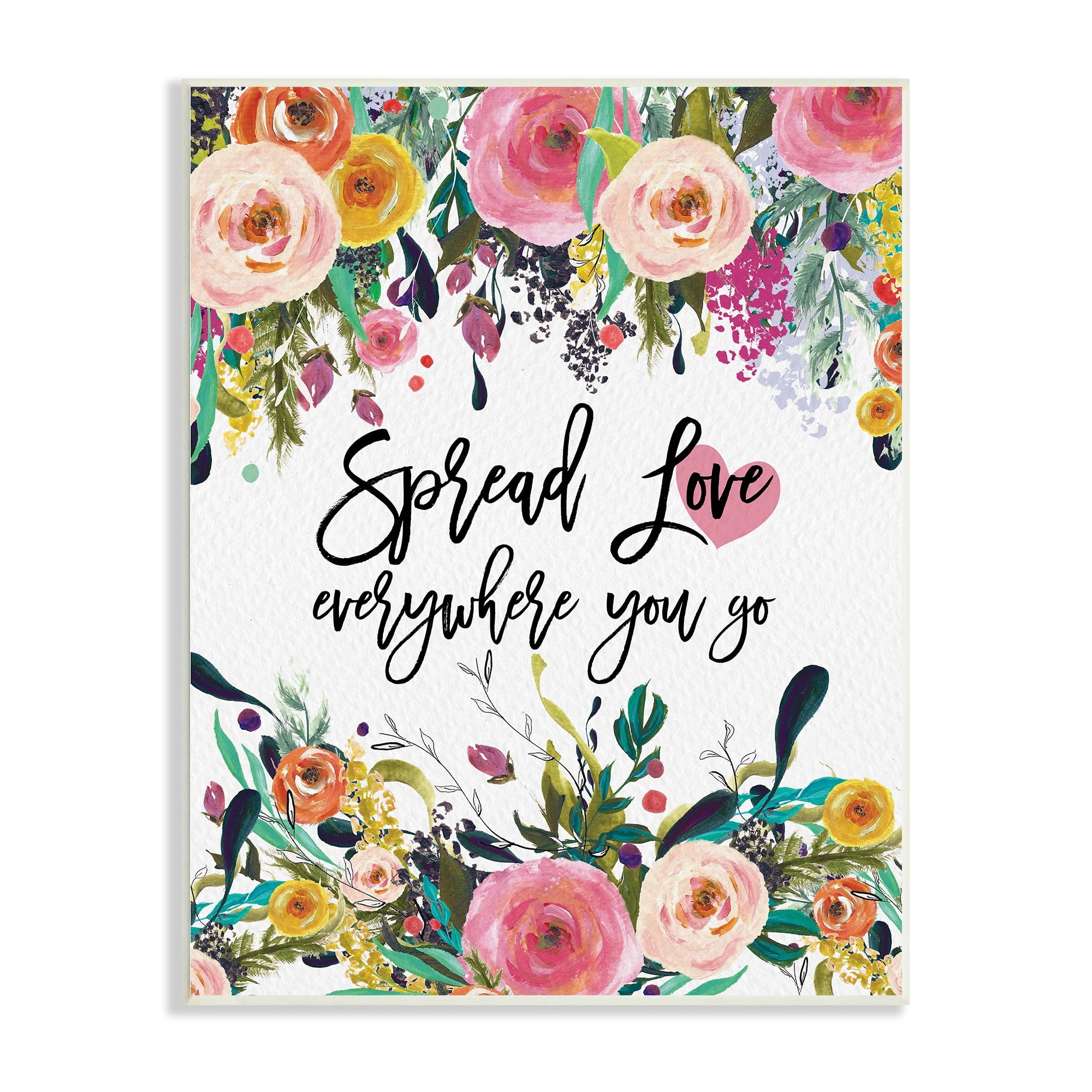 Stupell Industries Spread Love Phrase Pink Floral Blooms Calligraphy Wood Wall Art, 13 x 19, Design by Amy Brinkman