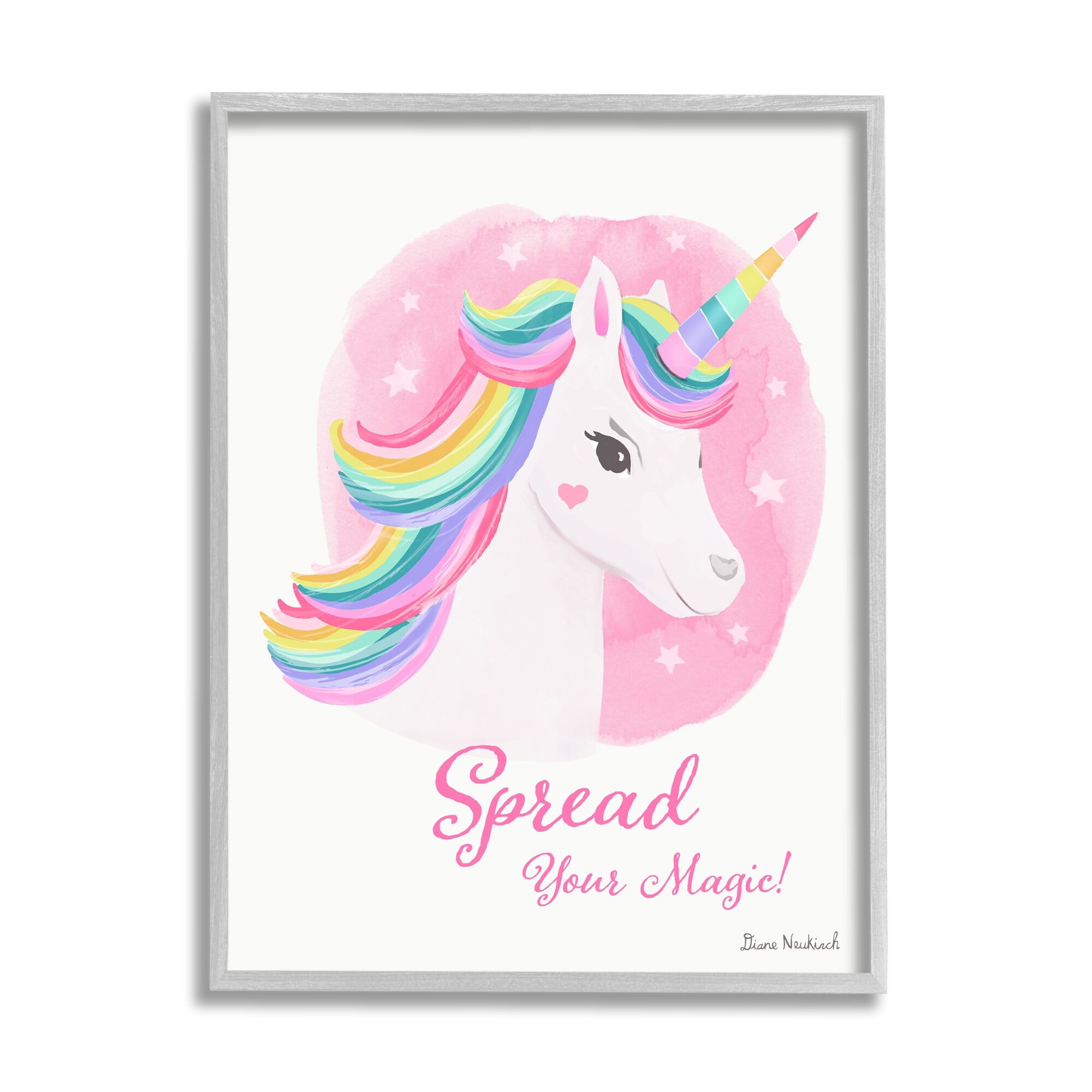 Stupell Industries Spread Your Magic Fantasy Rainbow Unicorn Mane Graphic Art Gray Framed Art Print Wall Art, Design by Diane Neukirch