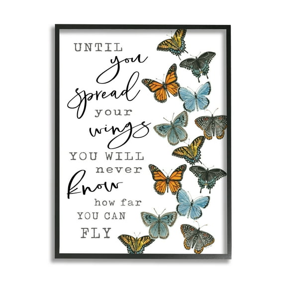 Stupell Industries Spread Your Wings Encouraging Butterflies Motivational Quote Graphic Art Black Framed Art Print Wall Art, Design by Cindy Jacobs
