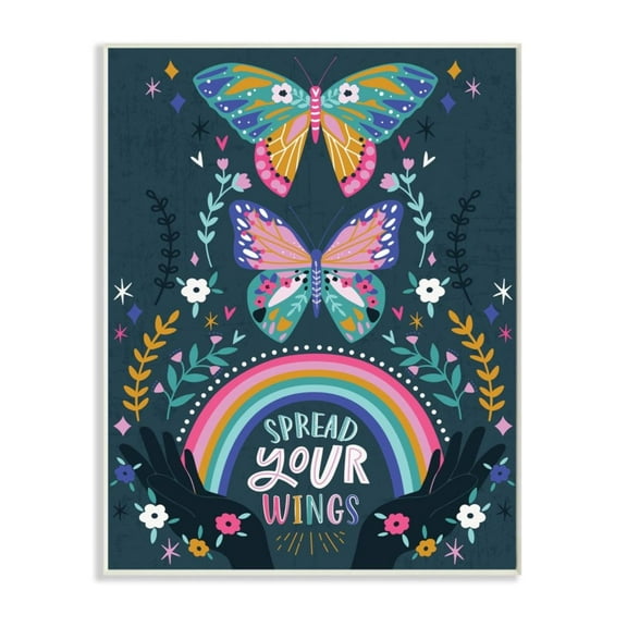 Stupell Industries Spread Your Wings Quote Intricate Butterfly Patterns Graphic Art Unframed Art Print Wall Art, 13x19, by Angela Nickeas