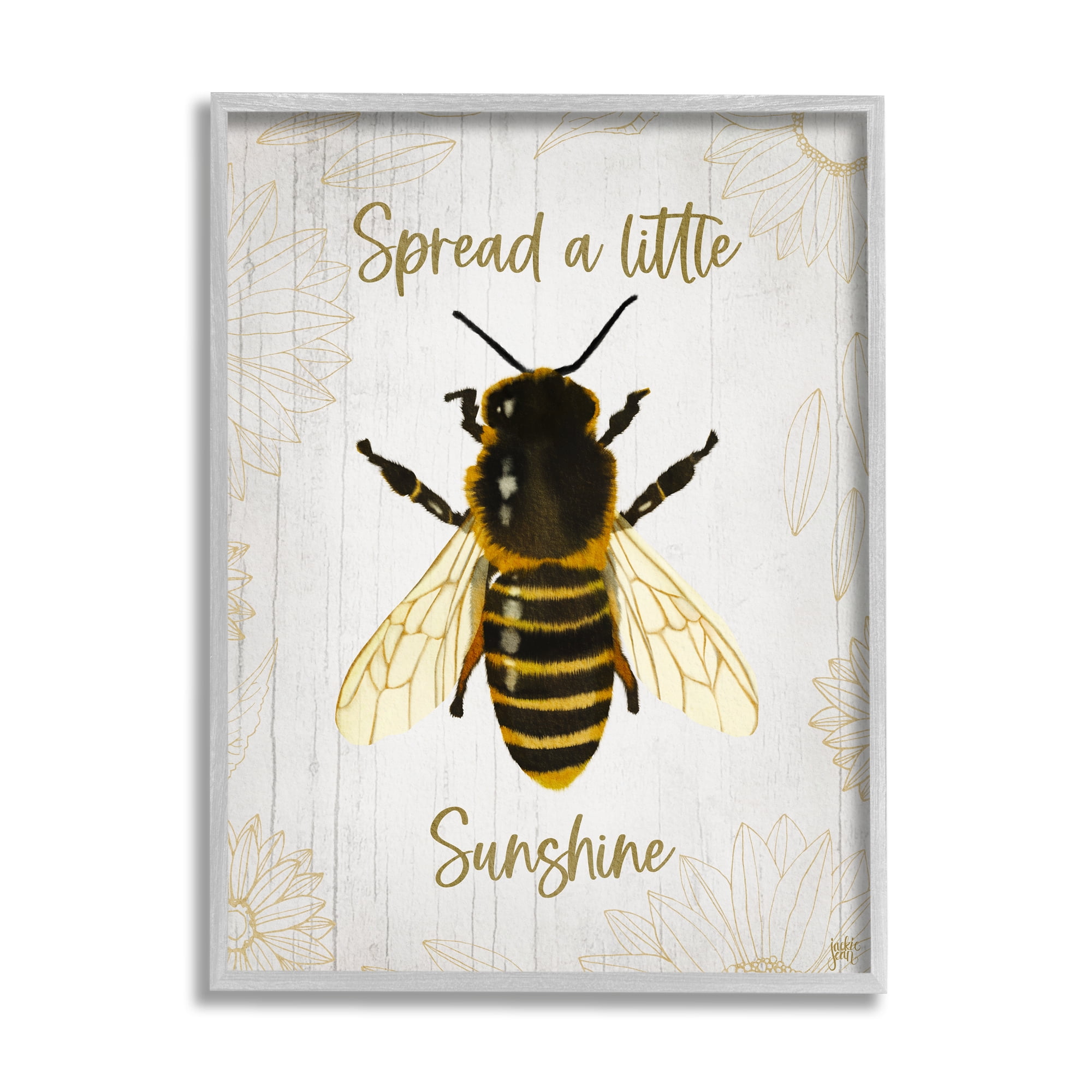 Gray Framed Bumble Bee Print with Sunshine Phrase