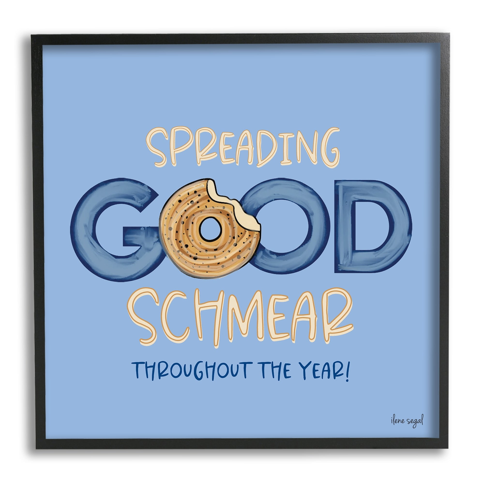 Stupell Industries Spreading Good Schmear Bitten Bagel Kitchen Phrase Graphic Art Black Framed Art Print Wall Art, Design by Ilene Segal