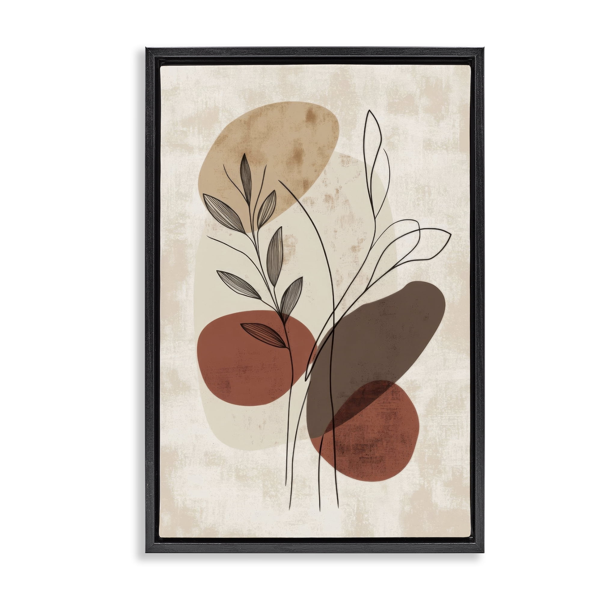 Stupell Industries Sprig Outlines Neutrals Plants & Flowers Painting Black Floater Framed Canvas Art Print Wall Art, 17 x 25