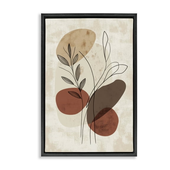 Stupell Industries Sprig Outlines Neutrals Plants & Flowers Painting Black Floater Framed Canvas Art Print Wall Art, 17 x 25