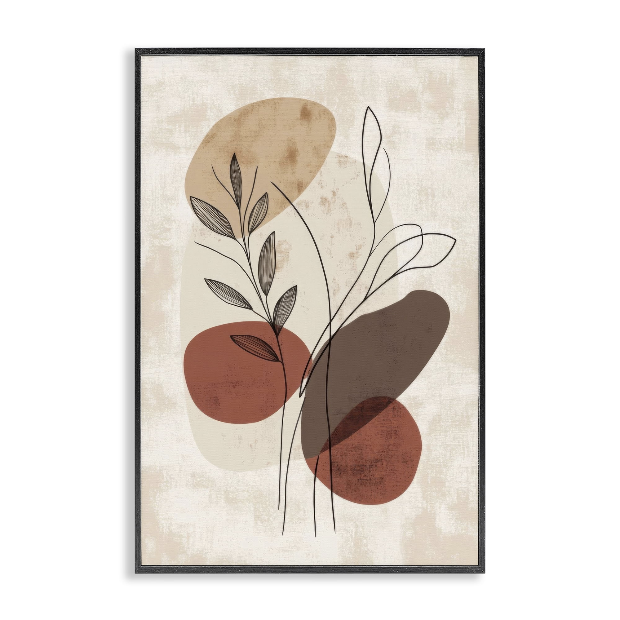 Stupell Industries Sprig Outlines Neutrals Plants & Flowers Painting Black Framed Art Print Wall Art, 16 x 24