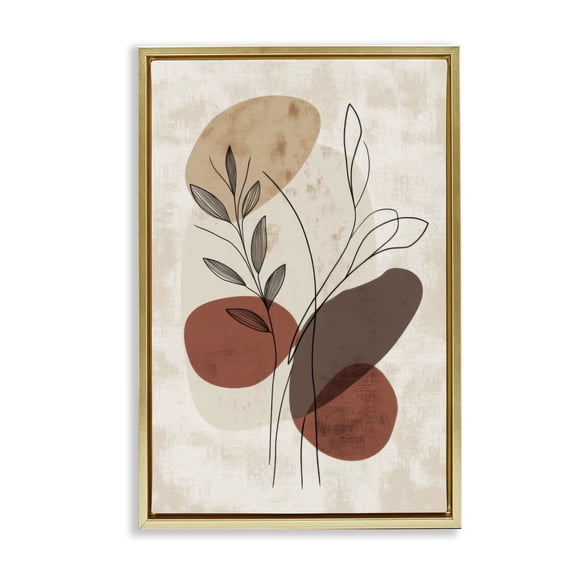 Stupell Industries Contemporary Sprig Outlines Neutrals Gold Floating Frame Canvas Art, 17 x 25, by LSR Design Studio