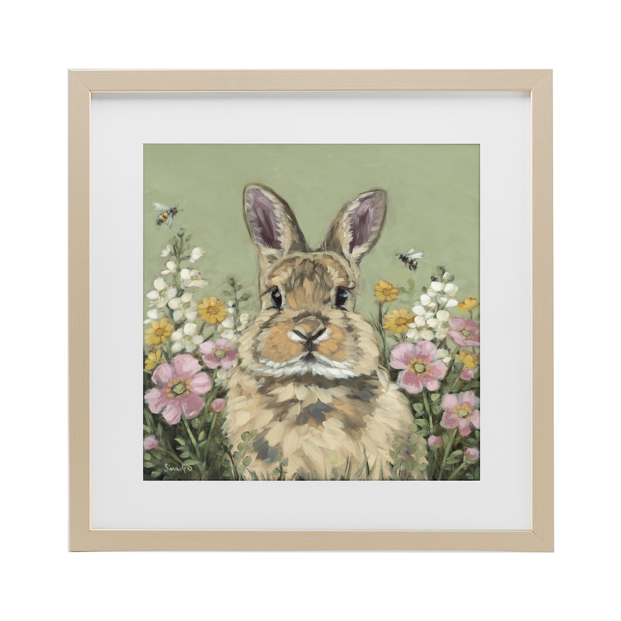 Stupell Industries Spring Abloom Rabbit Birch Framed Print Under Glass, design by Sara G. Designs