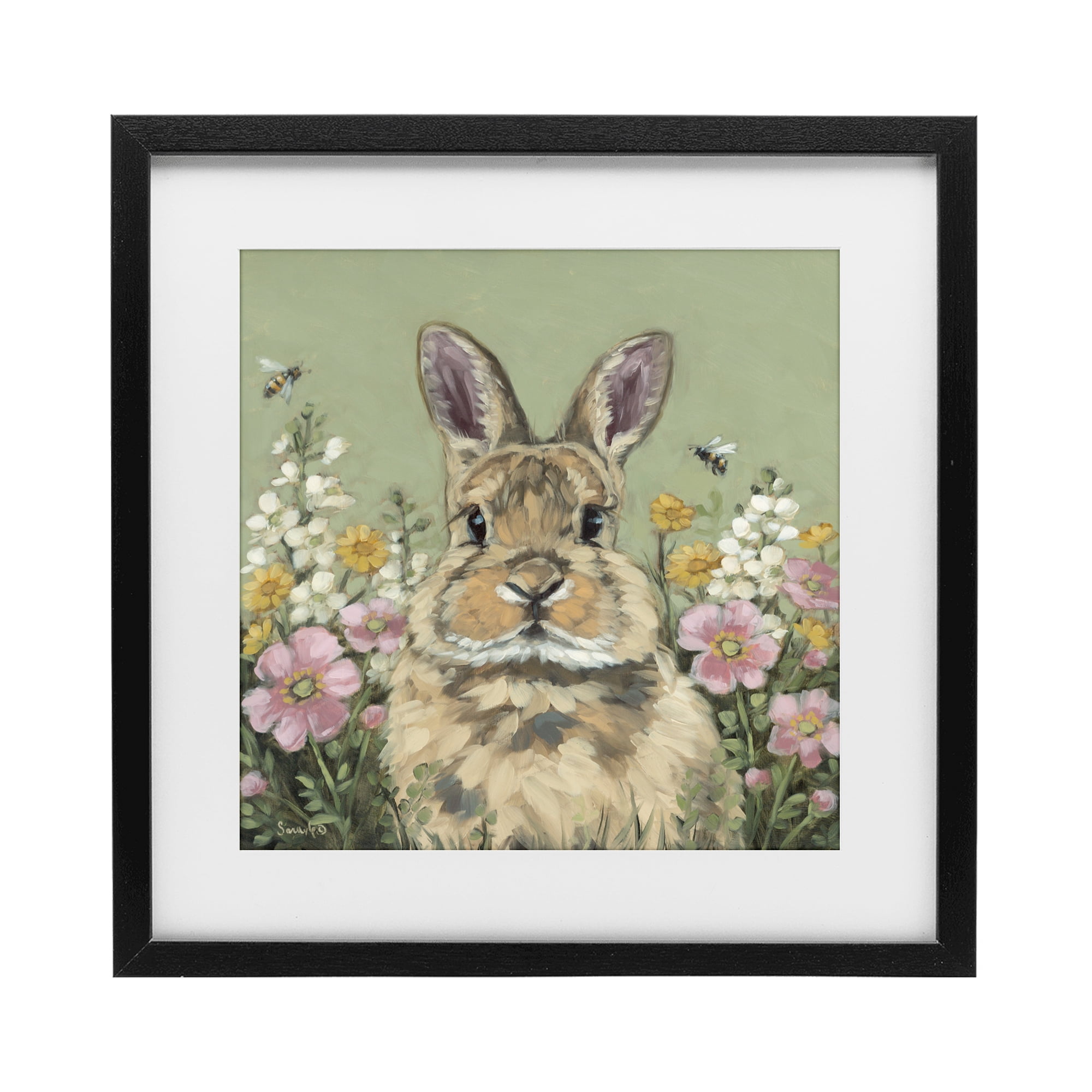 Stupell Industries Spring Abloom Rabbit Black Framed Print Under Glass, design by Sara G. Designs