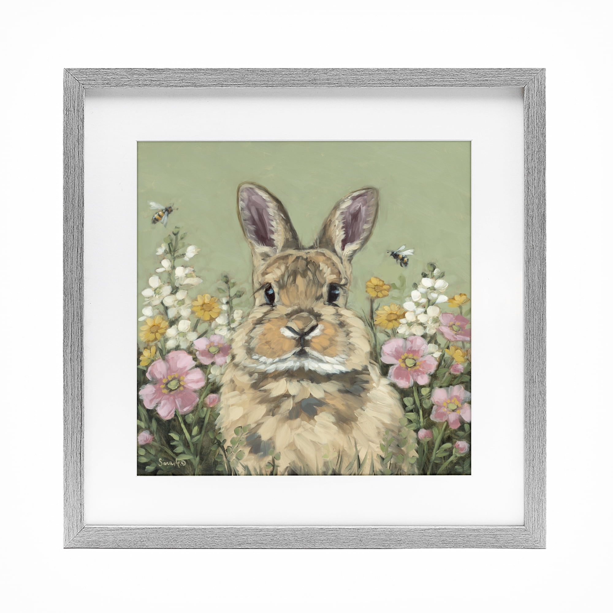 Stupell Industries Spring Abloom Rabbit Gray Framed Print Under Glass, design by Sara G. Designs