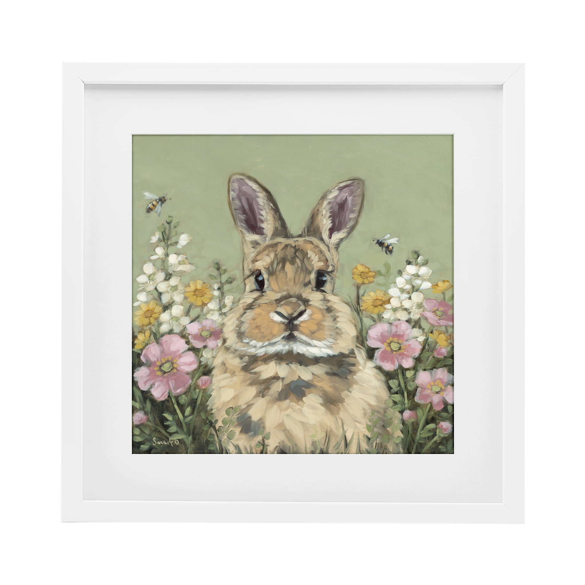 Stupell Industries Spring Abloom Rabbit White Framed Print Under Glass, design by Sara G. Designs