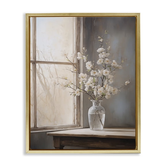Stupell Industries French Country Spring Arrangement Windowsill Gold Floating Frame Canvas Art, 25 x 31, by Arlington Prints