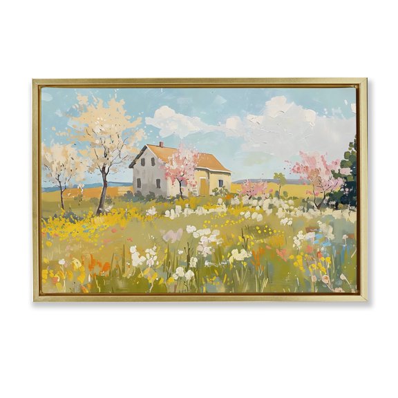 Stupell Industries Spring Barn Scene Gold Framed Floater Canvas Wall Art design by LSR Creative Studio, 17 x 25